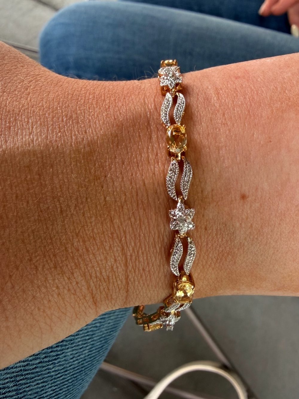 2.45 CTW AAA Citrine & Diamond 18K Yellow Gold Plated 8” Bracelet
